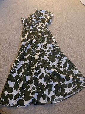 J Crew Green and White Floral midi dress one shoulder